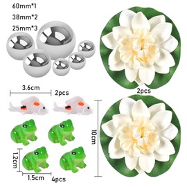 Mrracxy Small Garden Ponds Decoration Set - 4 Mini Frog, 2 Koi Carp with 6 Floating Balls and 2 Floating Lotus Flower as Garden Decoration for Mini Pond