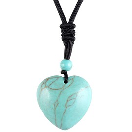 Nupuyai Green Howlite Turquoise Healing Crystal Heart Pendant Necklace for Women, Lucky Love Stone Pendant with Adjustable Cord, Reiki Yoga Meditation