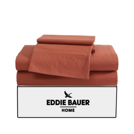 Eddie Bauer - Queen Sheet Set, Washed Percale Bedding Set with Deep Pockets, Super Soft, 100% Luxury Cotton with Smooth Percale Weave (Percale Orange, Queen)