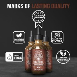Viking Revolution Aceite De Sándalo Para Barba Para Hombres - Aceite De Sándalo Natural Para Barba Para Hombres Con Aceite De Argán Y Aceite De Jojoba - Suavizante De Barba, For 1 Onza Líquida (Paq