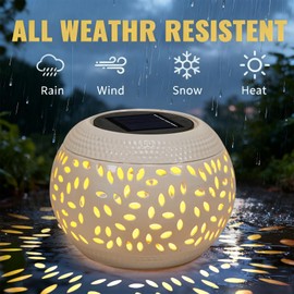 Solar Powered Table Light Waterproof - White Metal Retro Hollowed-Out Lantern Flickering Flame, Indoor Outdoor Solar Tabletop Lamp for Desk/Bedroom/Patio/Yard/Garden Decor for Pathway Lighting