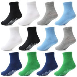 HYCLES Baby Grip Socks 12 Pairs for Boys Girls 0-10 Years - Toddler Non Slip Kids Anti Skid Crew Socks with Grips 3-5 Years