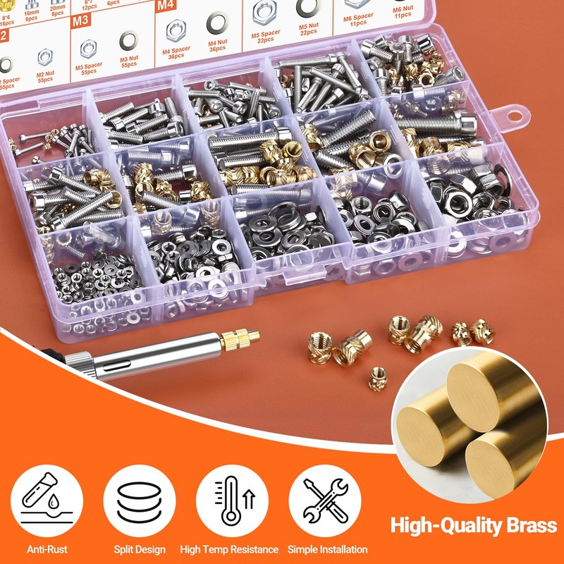 Preciva Threaded Inserts Set, 716Pcs Heat Set Inserts Nuts Bolts