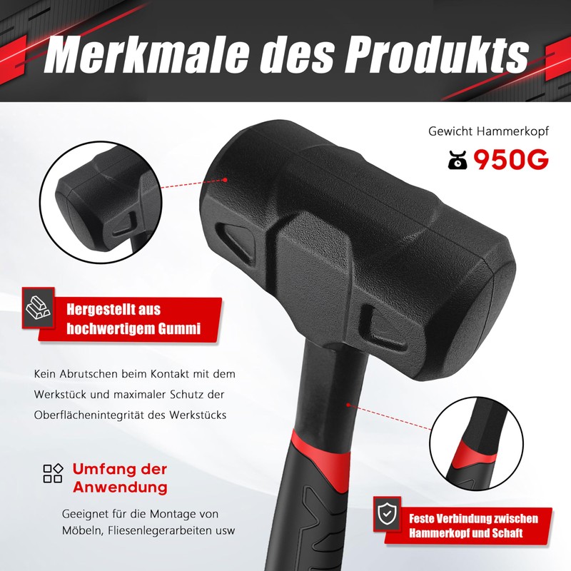 2lb Non-Rebound Rubber/Plastic Hammer (New Model)