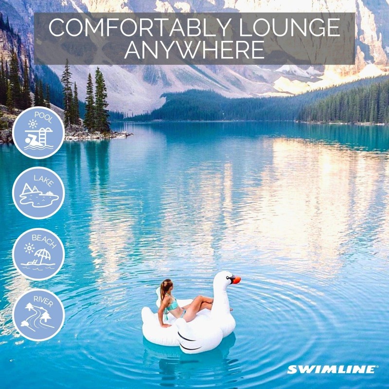 SWIMLINE ORIGINAL 90621 Giant Inflatable Swan Pool Float Floatie Ride-On