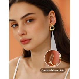 Gold Clip on Earrings for Women Non Pierced - 14K Gold Plated Knot Chunky Hoop and Drop Dangle Earring Set Fake Ears Jewelry Trendy Gold/Silver 4 Pair