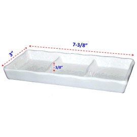 Lucky Star Melamine 3-Compartment Divided Spicy Soy Sauce Dishes Mustard Wasabi Sashimi Rectangular Plastic Dipping Plates, 7-3/8" L X 3" W, White (12)
