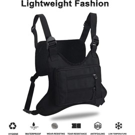 Chest Bag for Men, Water Resistant Chest Pack, Running Pack with Cell Phone Holder and Extra Storage - Color: Black