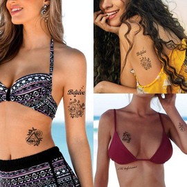 Yesallwas Tattoo Stickers, Roses, Black, Roses, Flowers, Set of 6, Tattoo Stickers, Realistic, Waterproof, Long Lasting, Tattoo Stickers, Body Stickers, Men's, Women's, Black, Rose Flower Temporary Tattoos, 2.4 x 4.1 inches (6 x 10.5 cm) (Flower)