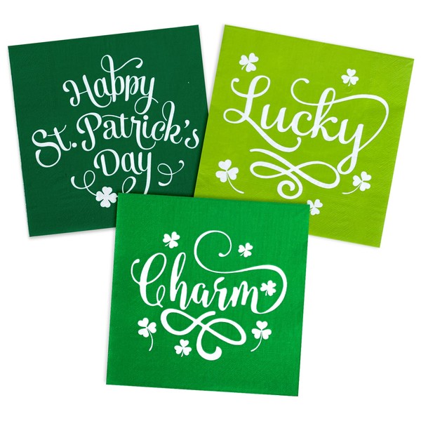 Whaline 120 Pack St. Patrick's Day Luncheon Napkin 6.5 x 6.5Inch Happy St. Patrick's Day Charm Lucky Prints Disposable Paper Napkin Green Lunch Napkin for Home Dinner Buffet Tableware Party Supplies