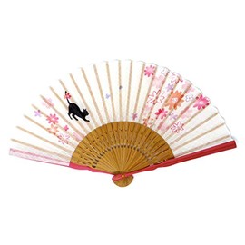Stylish kimono Iroha Cat Play Fan, Cloth Fan,, 2643: Cat and Flower