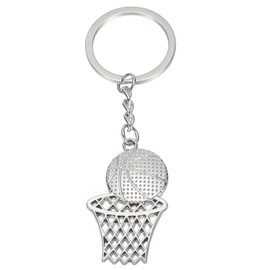 [PATIKIL] Basketball Hoop Keychain Basketball Keychain Silver Tone