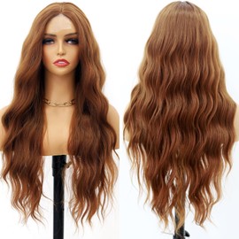 KINCYDU Long Curly Brown Wig Light Brown Wavy Wig Synthetic Heat Resistant Wigs Natural Brown Colorful Wigs For Women Wig Daily Cosplay ChristmasParty Use 24 Inch