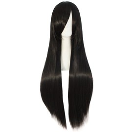 MapofBeauty 32" 80cm Long Straight Anime Costume Cosplay Wig Party Wig (Black)