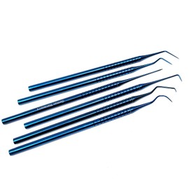A2Z 6pc Professional Dental Pick Tools Kit, Teeth Cleaning Calculus Remover Tool for Dentist, Personal Using, Pets Oral Care Set - Dental Probe Tartar Scraping & Plaque Removing - Blue Titanium Coated