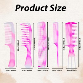 Pink Hair Comb Set, Double Sided Detangling Comb, Wide Tooth, Rat Tail, Fine Tooth and Dual Comb, Hair Combs for Women Men Accessories
