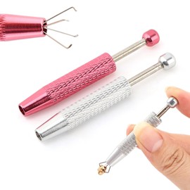 2PCS Ball Grabber Tool,Jeweler's Pick Up Tool,Stainless Steel Diamond Claw Tweezers Piercing Pen,Piercing Ball Grabber Tools,4Claw Gem Picker Tools,Chip Pick for Small Parts