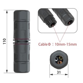 AOHUA M23 Waterproof Connector IP68 Outdoor Electrical Junction Box for 2-pin Cables Ø 10.0-15.0mm UL Certification