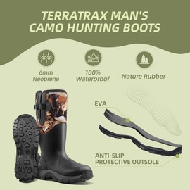 Men's Waterproof Hunting Boots, Camouflage 6mm Neoprene Muck Boots for Outdoor Hunting, Fishing, Farming & Work