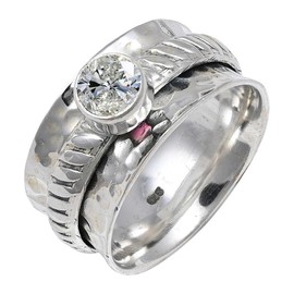 JEWELSTREZORO Moissanit Edelstein Männer & Frauen 925 Sterling Silber Stilvoller handgefertigter Band Ring Geschenkartikel TSR144BD_26 (72 (22.9))