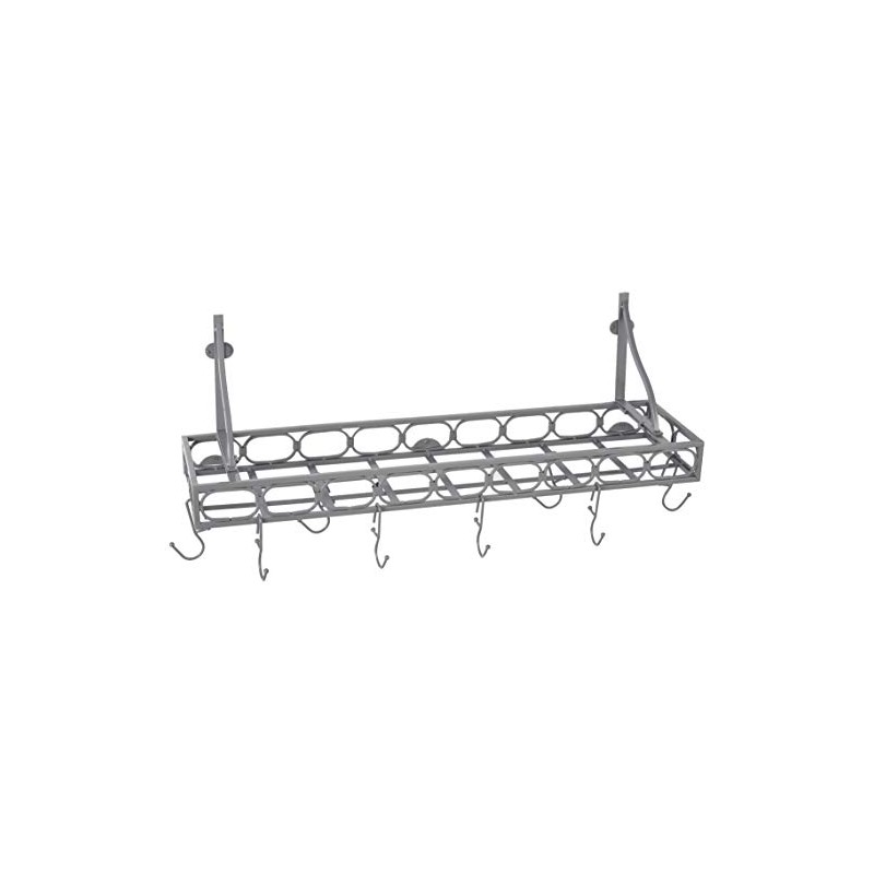 Medium Gauge Wall-Mount Bookshelf Pot Rack with 8 Hooks