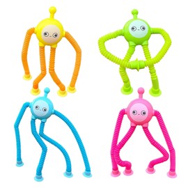 SEPWGUMD Pop Tubes Toy for On the Go - Plane & Car Ride Activity for, 4 Coloured Suction Cup Toys, Perfect Travel Toy & Holiday Must