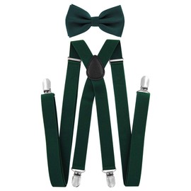 axy HFL1A Men's X-Shape Braces with Bow Tie Set - Pre-Tied 4 Strong Clips, Green (braces width 2.5 cm)
