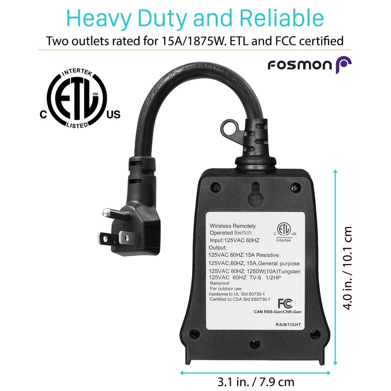 Fosmon Remote Control Outlet Waterproof Outdoor, Wireless Light Switch