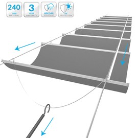 Patio Waterproof Retractable Shade Cover Pergola Replacement Cover Canopy Outdoor Slide Wire Wave Shade Sail Deck 3'x12' Light Grey