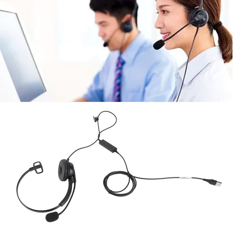 Single Ear Headset Comfortable Lightweight Noise Canceling Wired Computer Headset