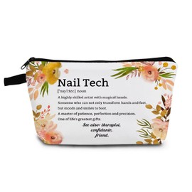 YULUENZE Funny Definition Nail Tech Inspirational Presents Makeup Bag Positive Quote Toiletry Pouch with Zipper Birthday Present for Women Nail Technicians Friends Sisters BFF