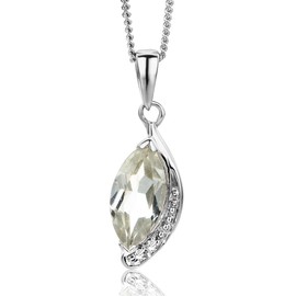 Miore Amethyst Pendant 9 Carat (375) White Gold with Diamonds and Curb Chain 45 cm