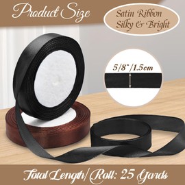 Luomorgo 5/8 Inch Satin Ribbon, 25 Yards Black Satin Ribbon, Fabric Ribbon for Gift Wrapping, Flower Bouquet, DIY Craft, Sewing, Wedding, Birthday Party Decorations