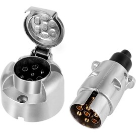 GSrenyu 7 Pin Trailer Plug Socket, 12V Metal 7 Pole Round Pin Trailer Wiring Connector Socket, Waterproof Auto Lamp Connector for Truck RV Cars Boat Caravan