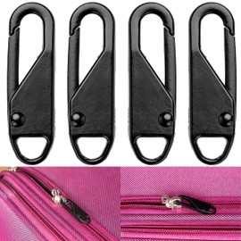 Zip Tags for Repair, Pack of 4, Made of Metal, Black, Replacement Zipper for Zip, Zip Slider for Coat, Suitcase, Jeans, Bag, Zip Pendant Puller Tabs