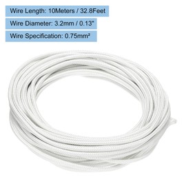 QUARKZMAN 10 Metres/32.8ft 0.75mm2 Electronic Wire, Flexible Mica Cable, Insulated 500 Degree Celsius High Temperature Braid Wire, Electrically Resistant for Lamp, Boiler, Heater, White