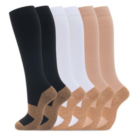 fenglaoda 6 Pairs Compression Socks for Women & Men Knee High Cute Circulation Socks for Nurse Pregnant Travel Athletic
