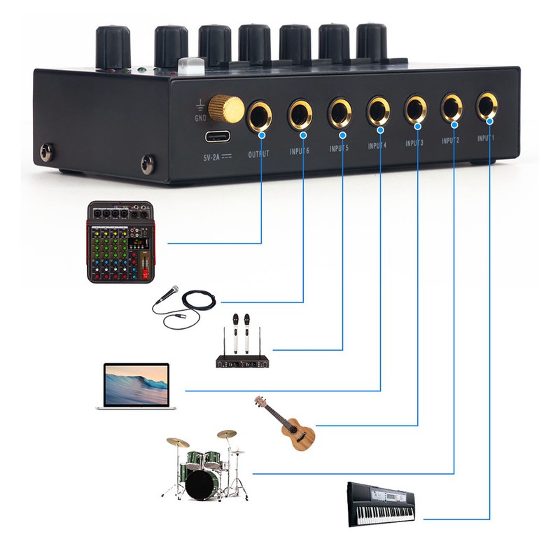 Sound Mixer Ultra Compact Metal Low Noise 6 Channel Stereo