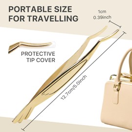 Pretty memory Eyelash Applicator Tool, Curved False Eyelash Tweezers for Easy Lashes Application and Removal, Gold