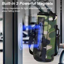 Nuovoware Magnetic Gym Bag, 25oz/32oz Water Bottle Holder, Adjustable Shoulder Strap, 2 Pocket Sports Sling Neoprene Sleeve for Hiking, Travel, Camping, Camouflage Green, Camouflage green