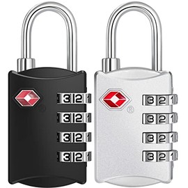 ZHEGE Suitcase Padlocks, TSA Approved Luggage Locks, Travel Lock for Luggage, 4 Digit Padlock for Suitcase, Baggage, Zipper of Backpacks (Black & Silver)