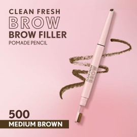 Covergirl Clean Fresh Brow Filler Pomade, 500 Medium Brown, Eyebrow Pencil, Ultra-Precise Tip, Creamy Formula, Highly Pigmented, Soft Matte Finish, Vegan Formula, 0.007oz