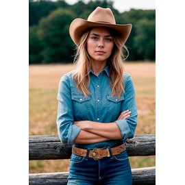 YCMI Vintage-Western-Cowboy-Belts for Men Women PU Leather Belt - Flower Buckle Engraved Decoration Rodeo-Cowgirl-Belt Adjustable