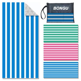 BonGu Beach Towel Oversized Stripe 180x90cm, Quick Dry Sand Free Beach Towels with Travel Bag Soft Beach/Pool Essentials for Men Women (Blue)