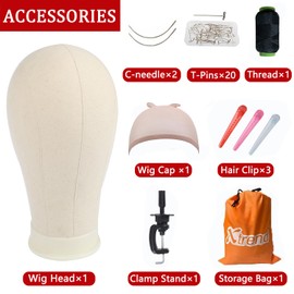 XTREND 21"-24" Canvas Block Mannequin Head for Making Weft/Wig/Hair Extension, Display Styling Mannequin With Wig Stand Set, Manikin Canvas Hair Accessories 22 Inch