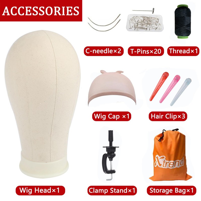 XTREND 21"-24" Canvas Block Mannequin Head for Making Weft/Wig/Hair Extension,