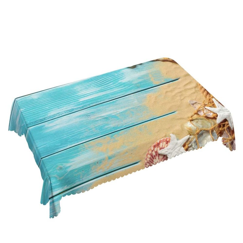 Walmsco Tablecloth Blue Wooden Board Beach Starfish Decor For Dining