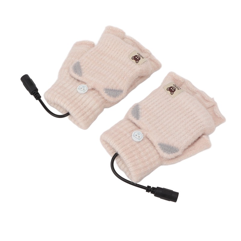 USB Heated Gloves Mitten Men Women Winter Knitted Fingerless Hand