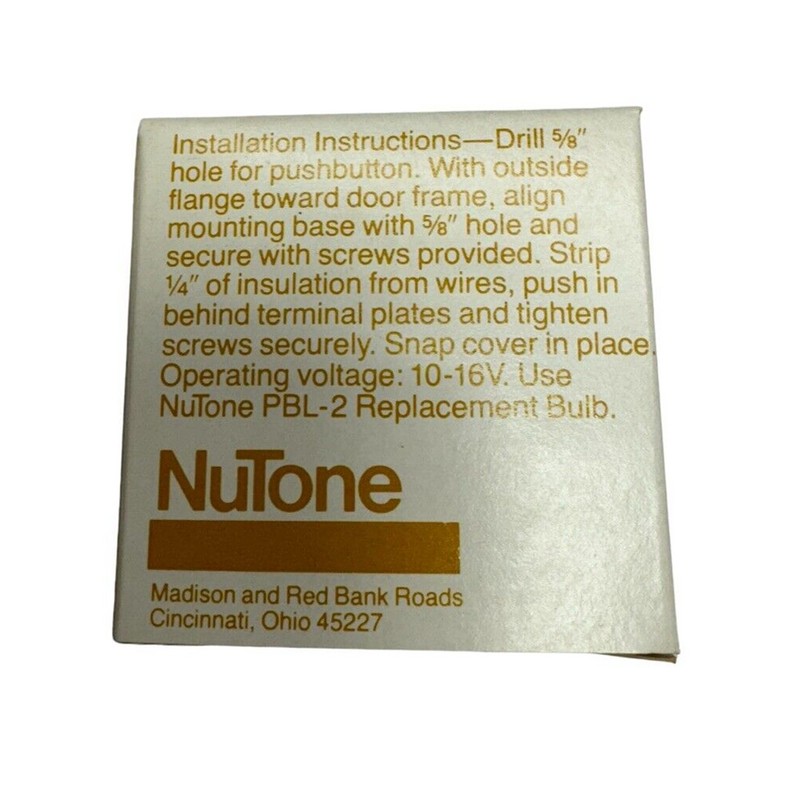 NuTone Vintage NuTone PB-14L Pushbutton Lighted Door Bell - Gold