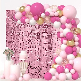 Pink Shimmer Wall Backdrop 36 Panels Cover 6 x 6 Ft, Photo Backdrops for Wedding,Anniversary,Birthday,Party Decoration